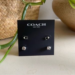 Coach Signature And Stone Stud Earrings Set